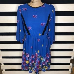 Chord Blue Flower/Leather Dress